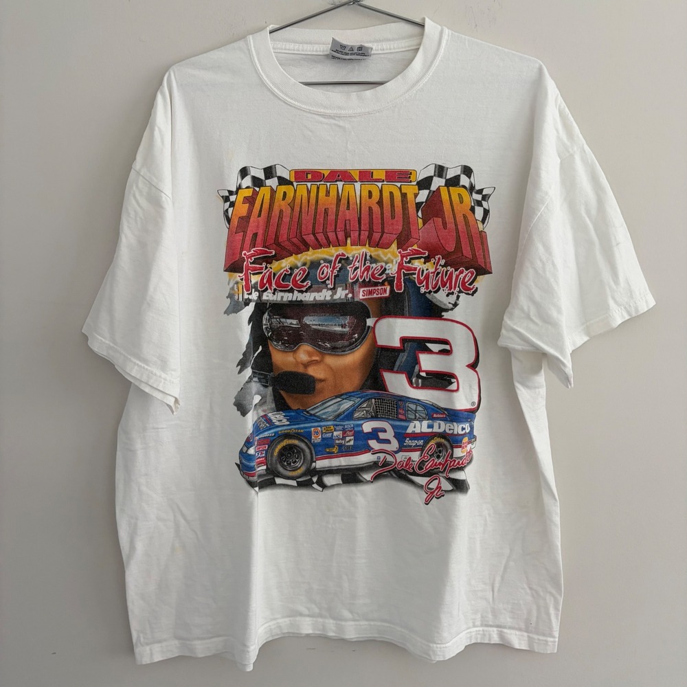 Vintage Dale Earnhardt Jr Face of the Future NASCAR Racing T-Shirt White Large